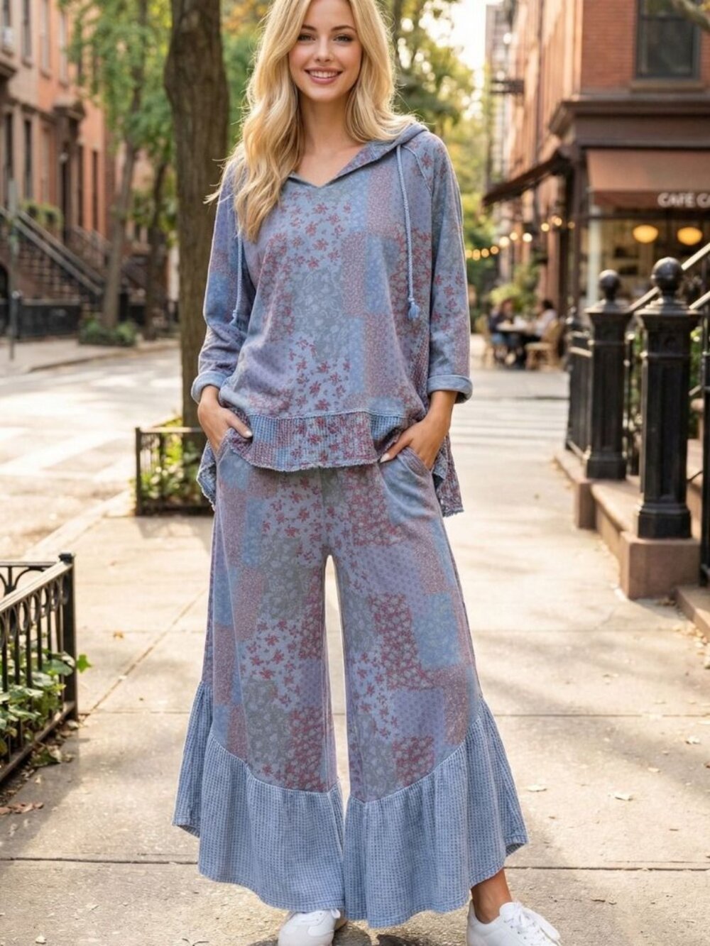 EASEL PATCHWORK PRINT WASHED PANTS 100% COTTON